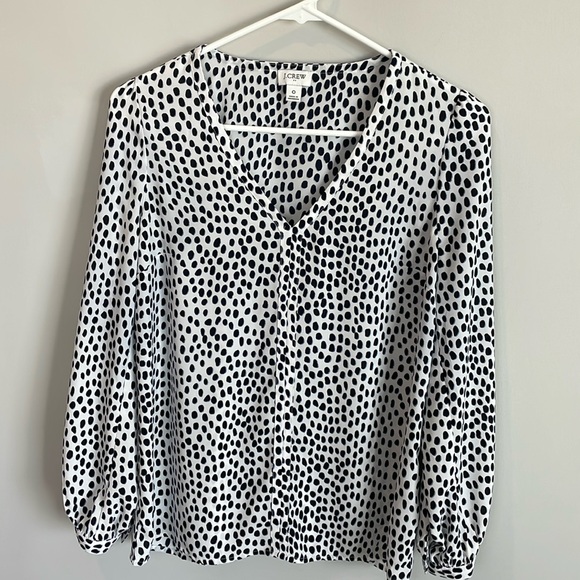J. Crew Factory Tops - J. Crew Factory Long Sleeve Printed Blouse - White, Navy, Blue